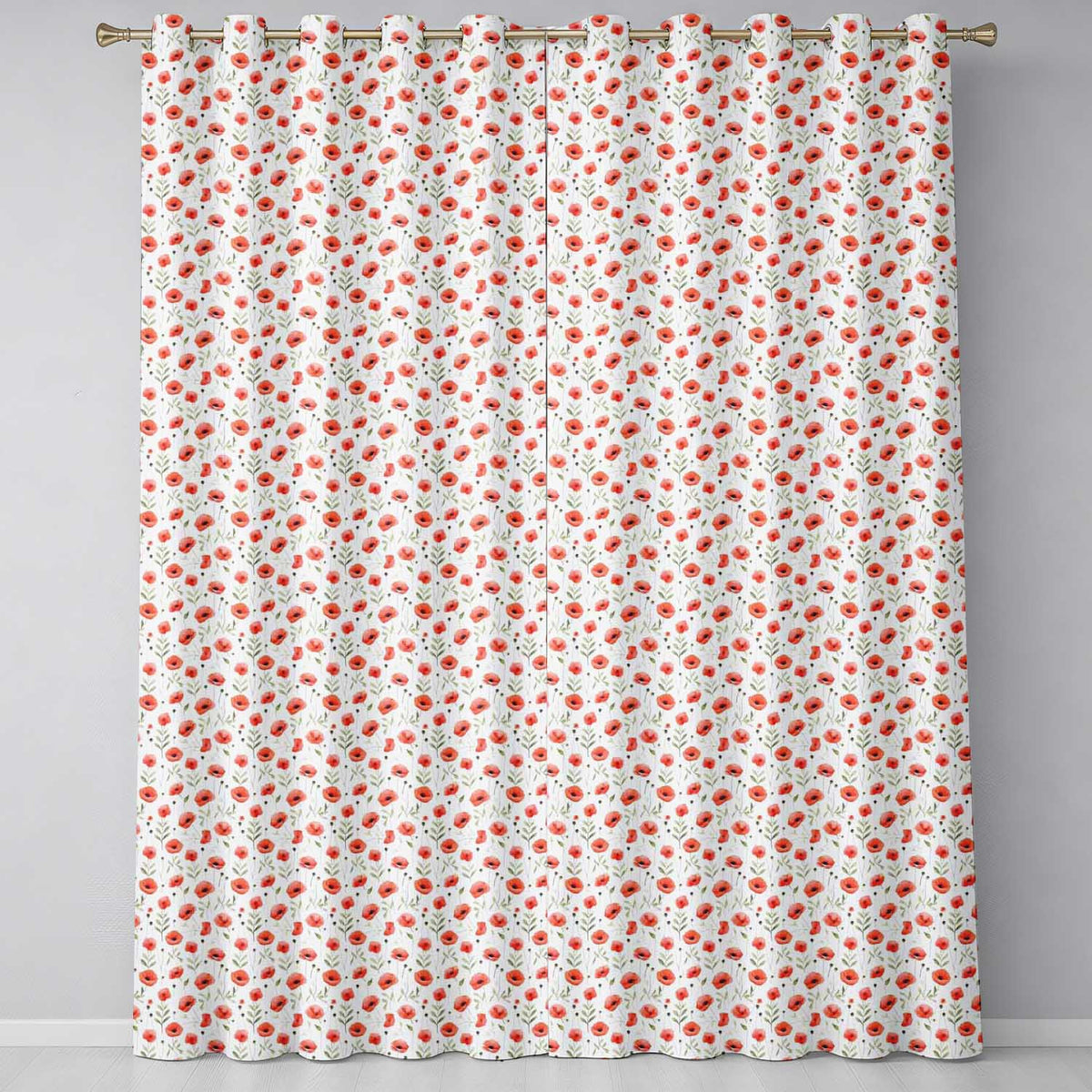 Delicate Red Poppy Watercolor Floral Pattern Soft Botanical Seamless Design Readymade Eyelet Ring Top Thermal 100% Blackout Curtains