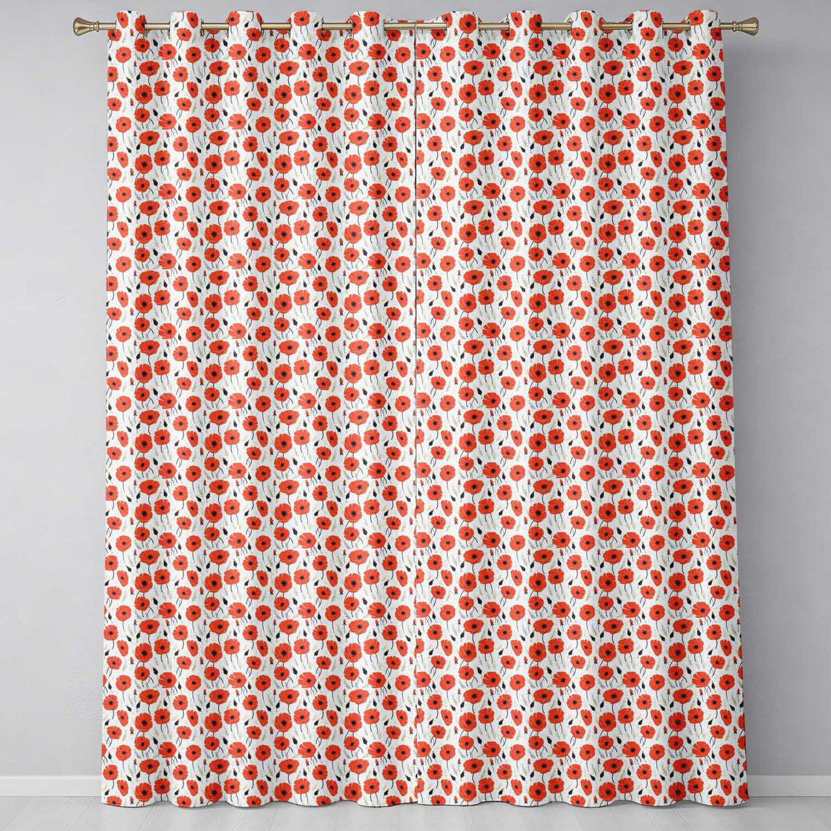 Minimal Red Poppy Floral Pattern Elegant Botanical Seamless Design Readymade Eyelet Ring Top Thermal 100% Blackout Curtains