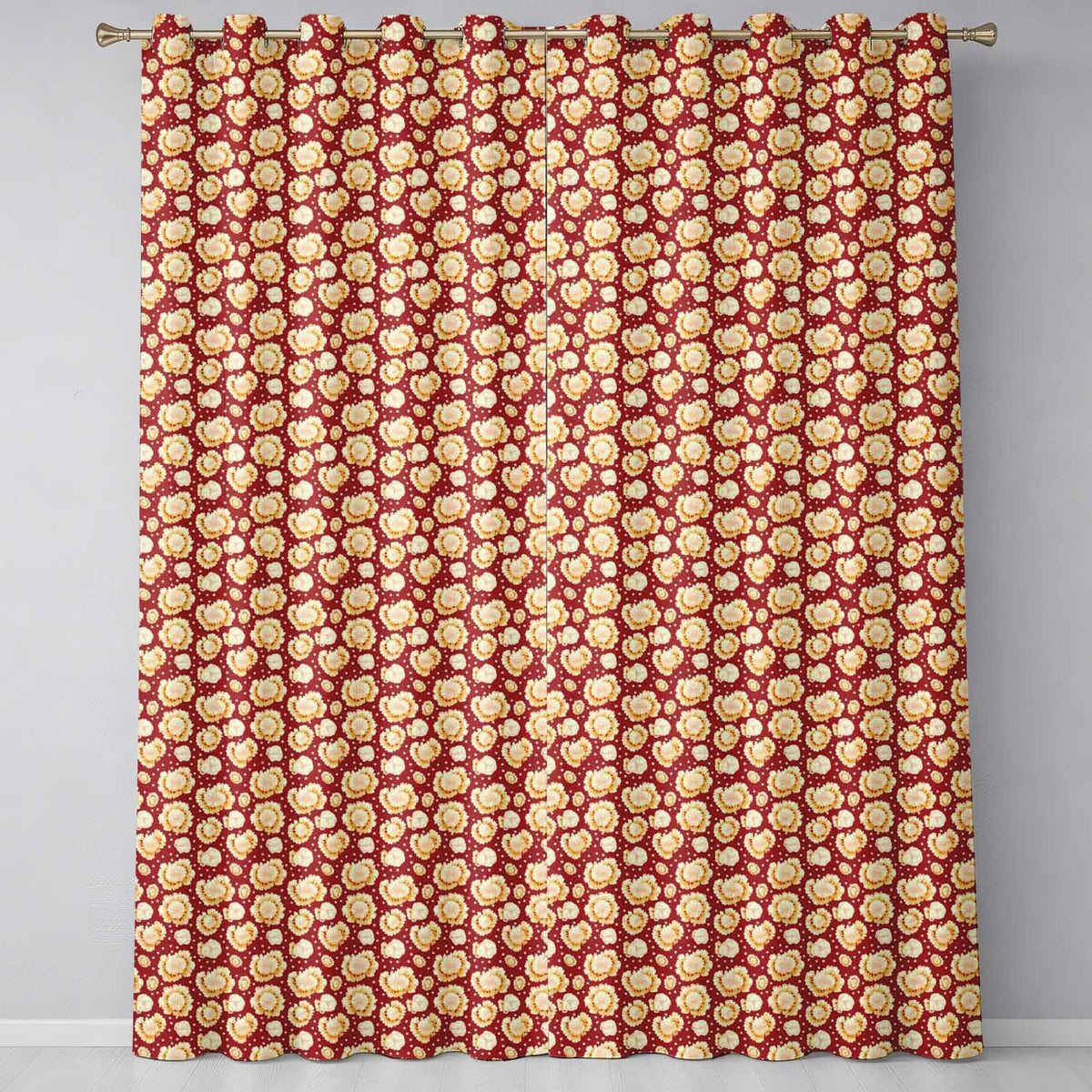 Butter Popcorn Bursts on Red Polka Dot Background Seamless Cinema Snack Pattern Readymade Eyelet Ring Top Thermal 100% Blackout Curtains