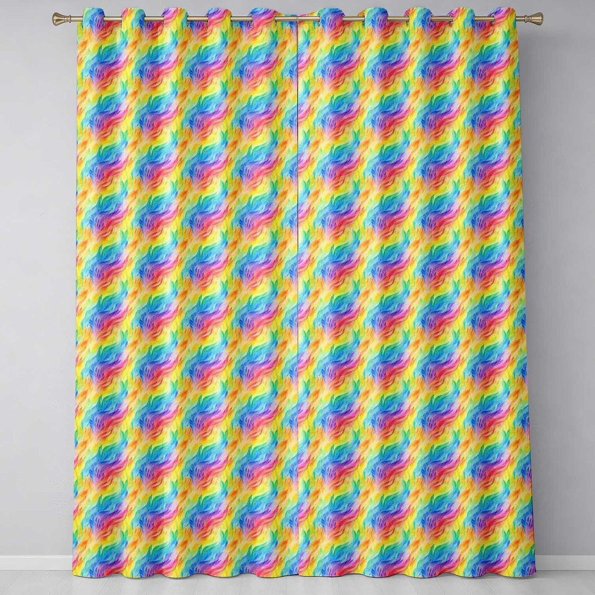 Flowing Rainbow Feather Leaf Texture Seamless Pattern Readymade Eyelet Ring Top Thermal 100% Blackout Curtains