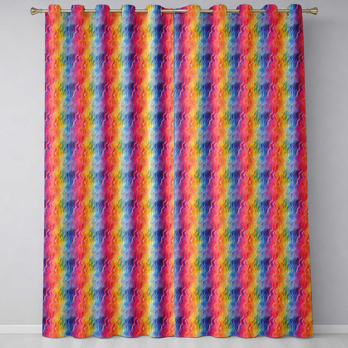 Abstract Rainbow Wavy Gradient Flow Seamless Pattern Readymade Eyelet Ring Top Thermal 100% Blackout Curtains
