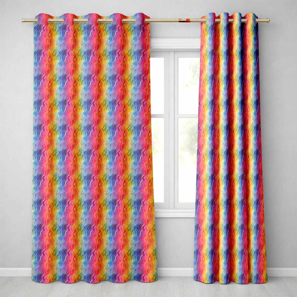 Abstract Rainbow Wavy Gradient Flow Seamless Pattern Readymade Eyelet Ring Top Thermal 100% Blackout Curtains