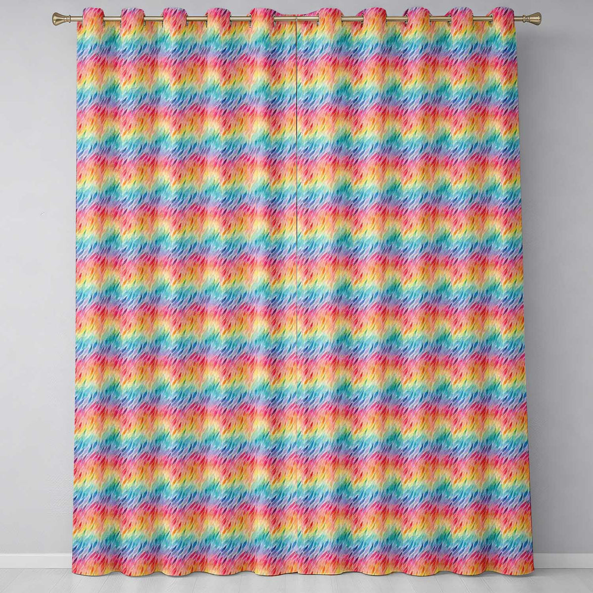 Geometric Rainbow Curved Blocks Pattern Seamless Pattern Readymade Eyelet Ring Top Thermal 100% Blackout Curtains