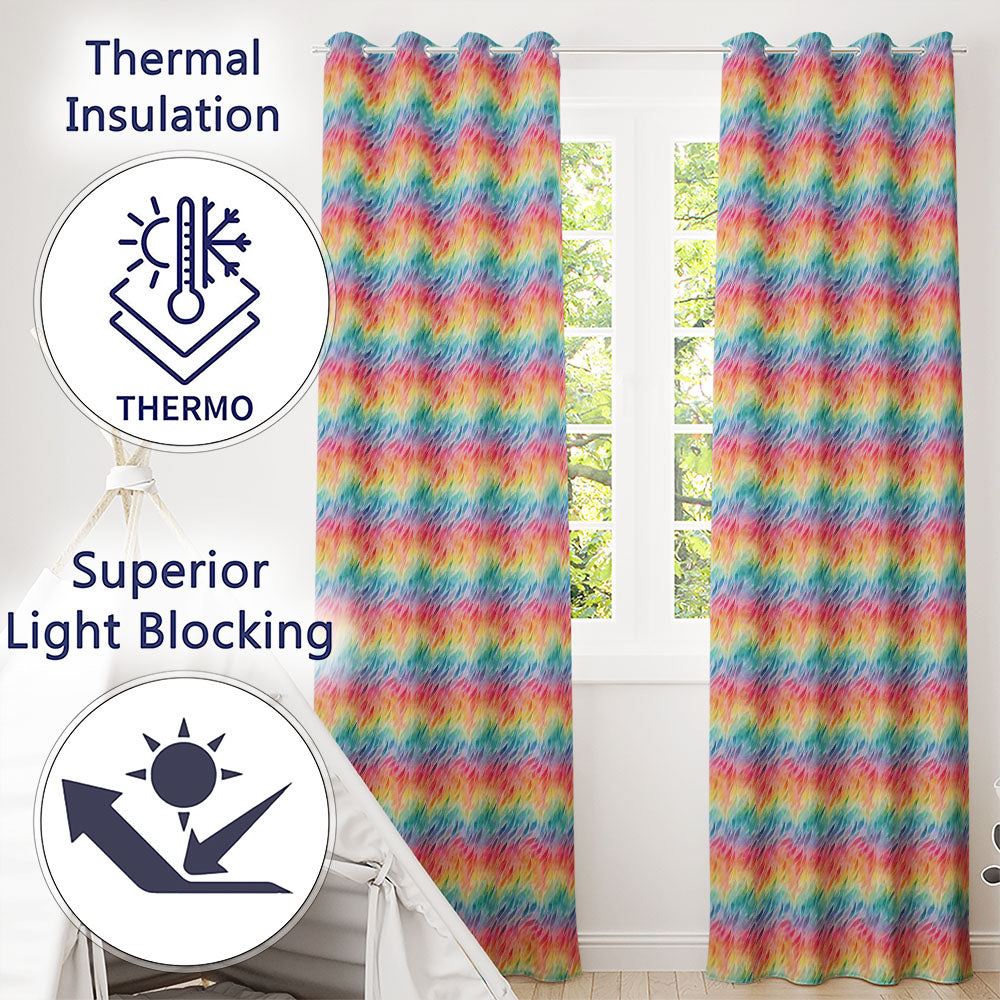 Geometric Rainbow Curved Blocks Pattern Seamless Pattern Readymade Eyelet Ring Top Thermal 100% Blackout Curtains