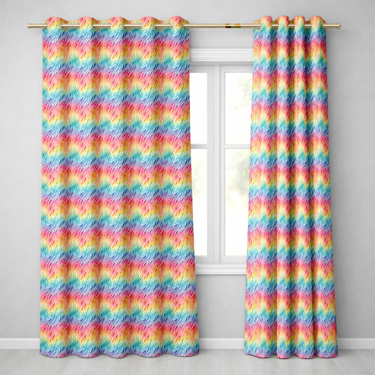Geometric Rainbow Curved Blocks Pattern Seamless Pattern Readymade Eyelet Ring Top Thermal 100% Blackout Curtains