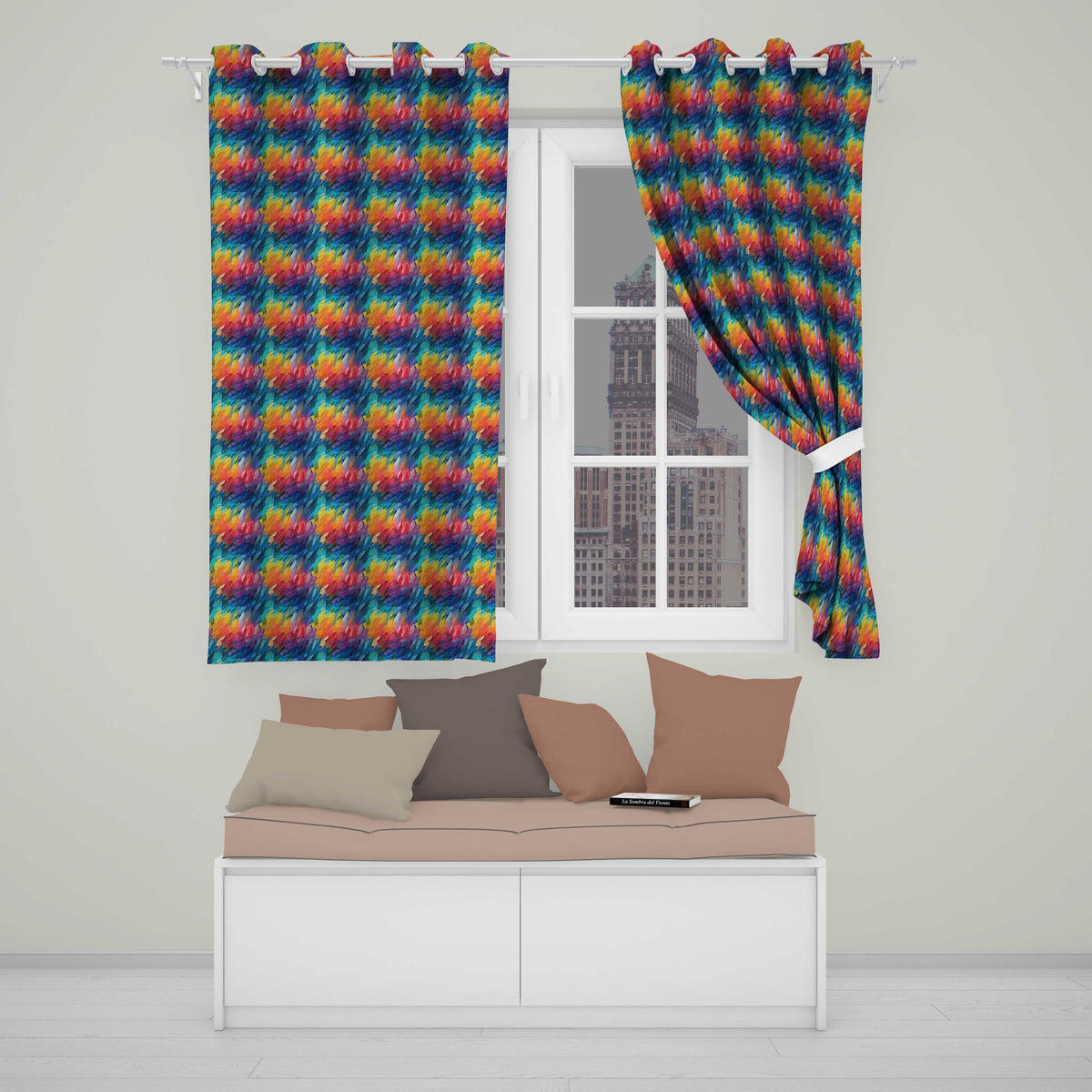 Vivid Rainbow Fluid Art Swirl Pattern Seamless Pattern Readymade Eyelet Ring Top Thermal 100% Blackout Curtains