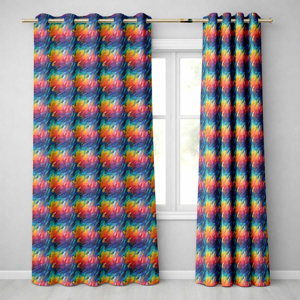 Vivid Rainbow Fluid Art Swirl Pattern Seamless Pattern Readymade Eyelet Ring Top Thermal 100% Blackout Curtains