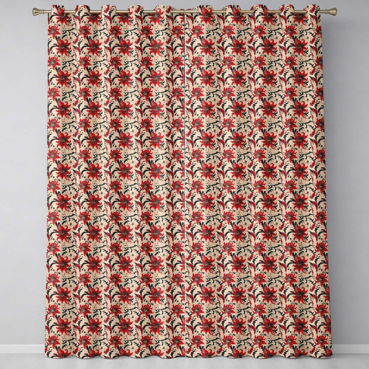 Bold Red Lily Watercolor Floral Seamless Pattern Readymade Eyelet Ring Top Thermal 100% Blackout Curtains