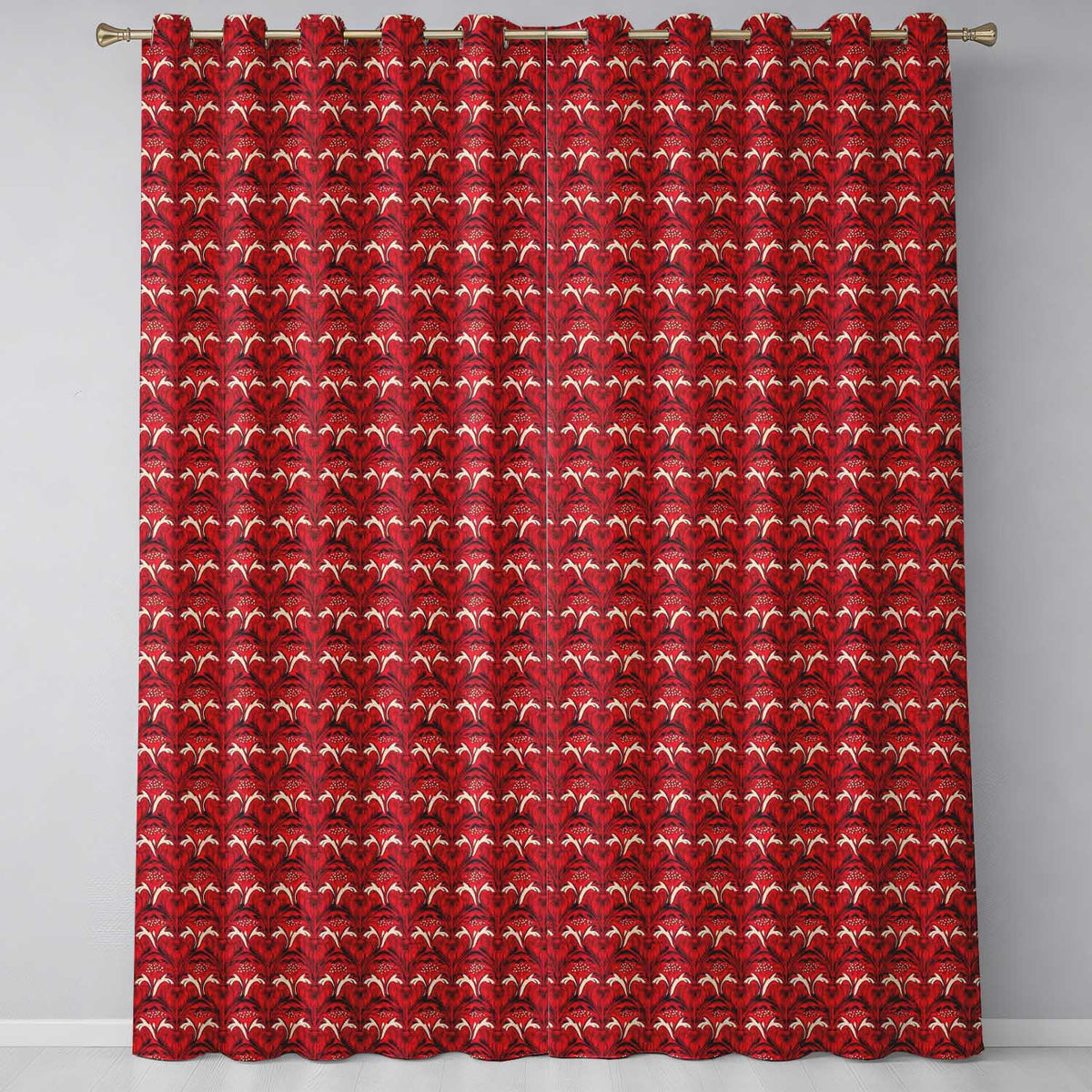 Bold Red Black Art Deco Damask Pattern Seamless Pattern Readymade Eyelet Ring Top Thermal 100% Blackout Curtains