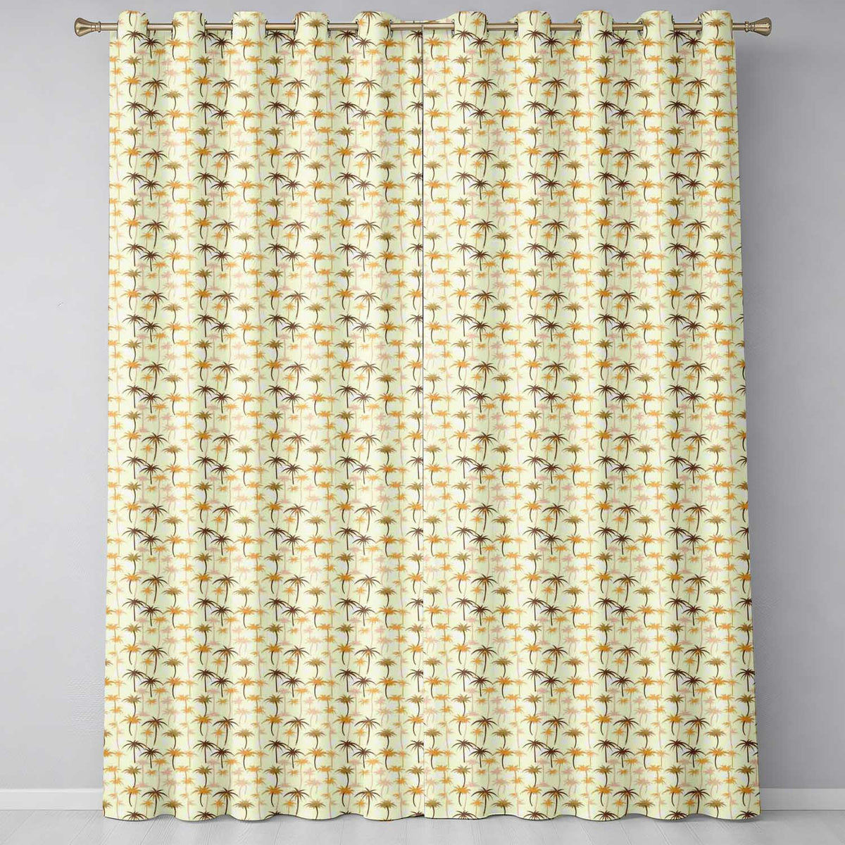 Minimal Palm Tree Tropical Beige Pattern Seamless Pattern Readymade Eyelet Ring Top Thermal 100% Blackout Curtains