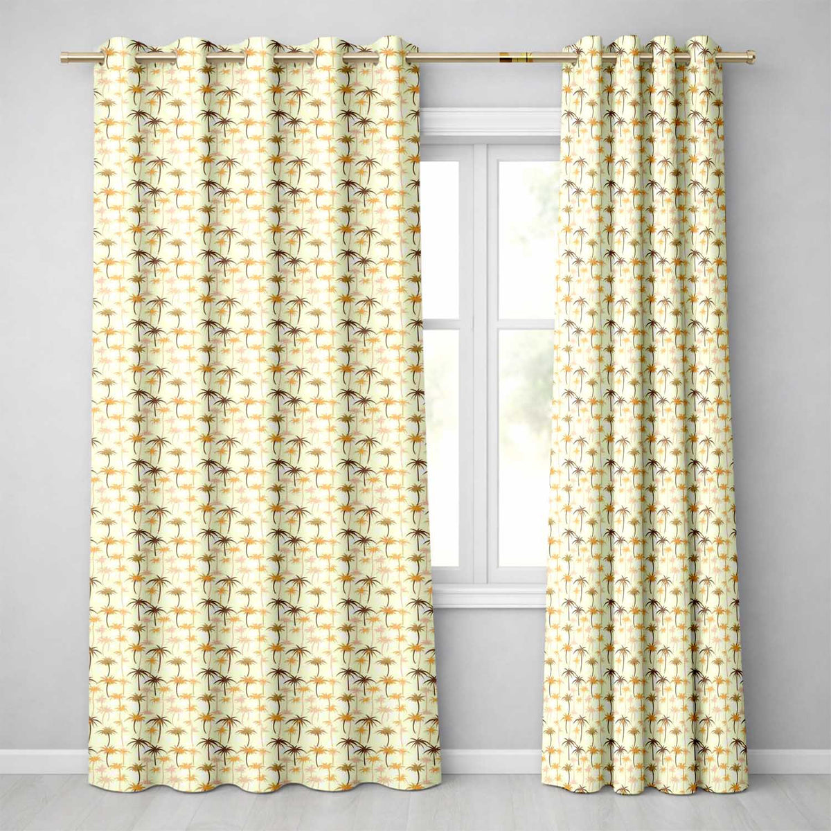 Minimal Palm Tree Tropical Beige Pattern Seamless Pattern Readymade Eyelet Ring Top Thermal 100% Blackout Curtains