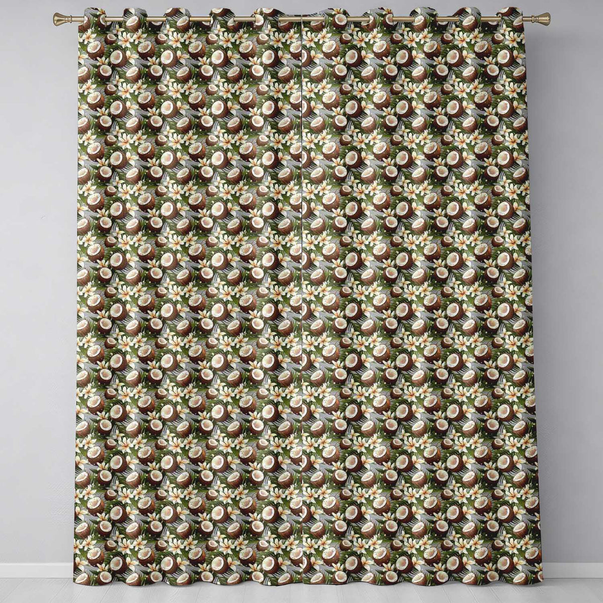 Tropical Coconut Palm Green Background Seamless Pattern Readymade Eyelet Ring Top Thermal 100% Blackout Curtains