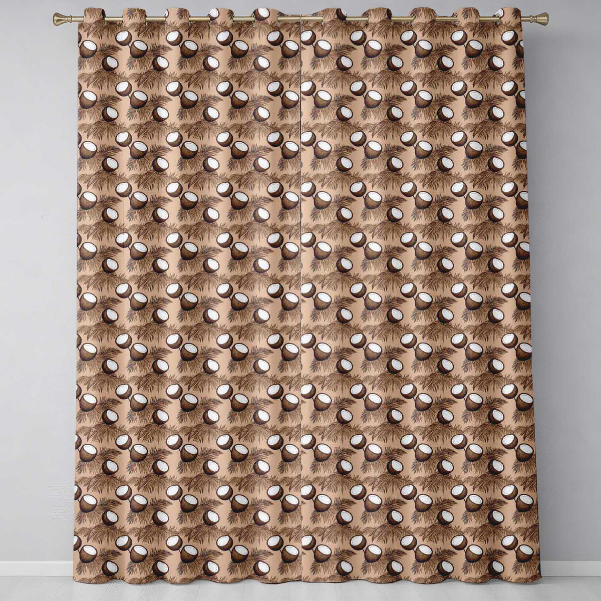 Neutral Coconut and Palm Fronds Hand Drawn Tropical Beige Pattern Readymade Eyelet Ring Top Thermal 100% Blackout Curtains