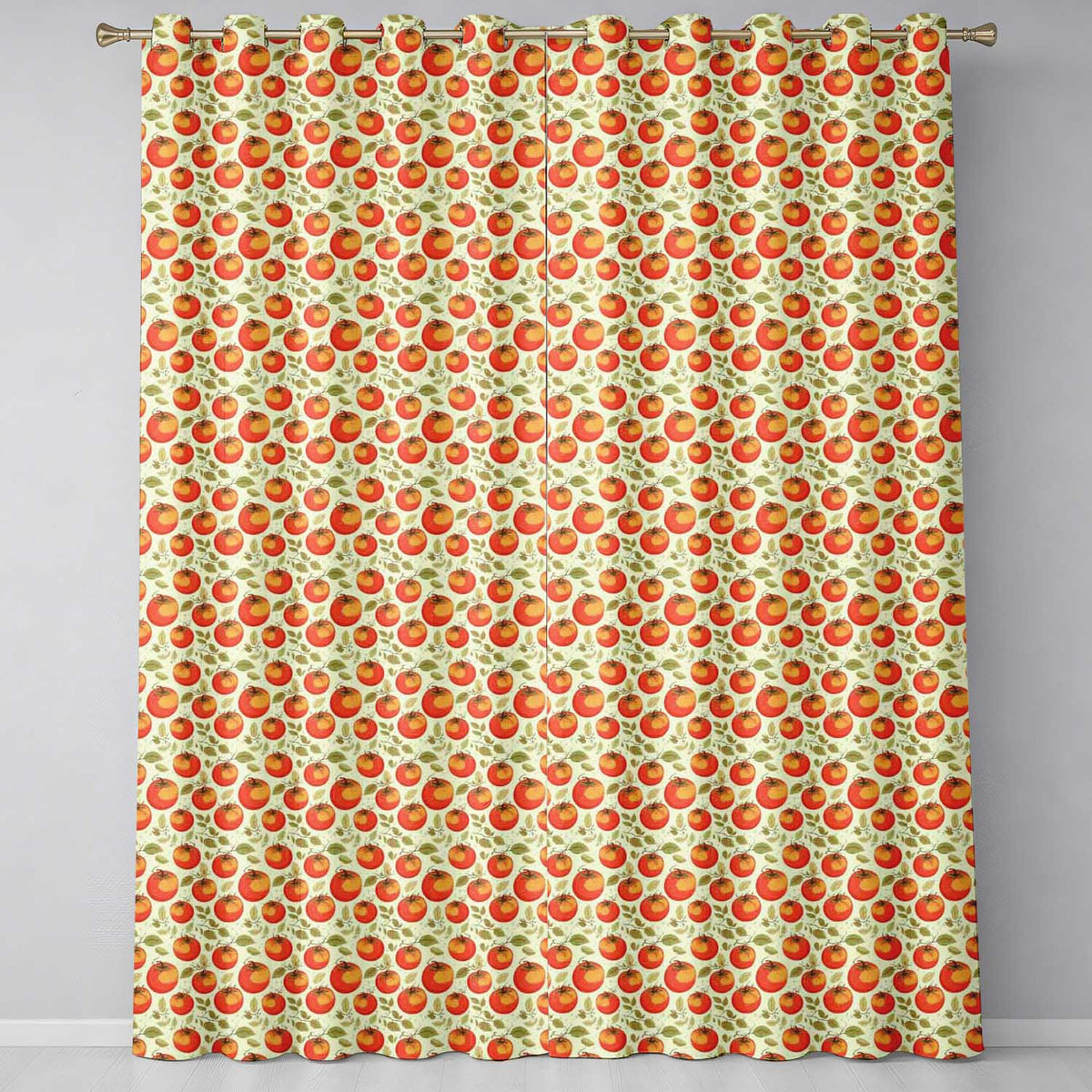 Fresh Tomato Vine Botanical Pattern on Cream Background Garden Style Readymade Eyelet Ring Top Thermal 100% Blackout Curtains