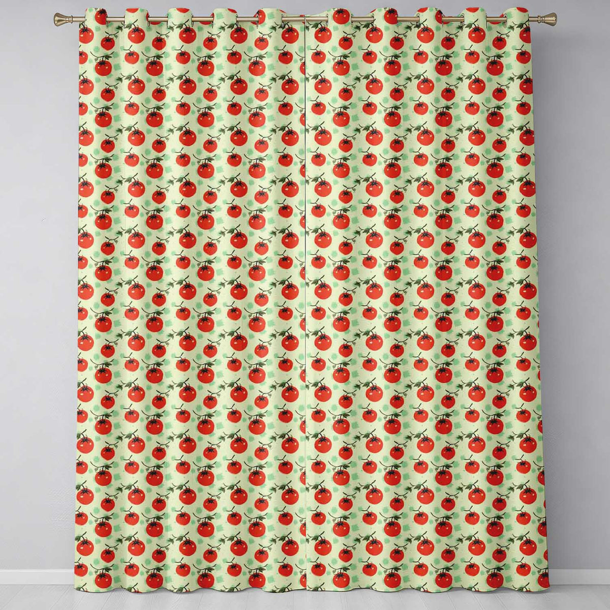 Playful Cherry Tomatoes with Mint Splash Background Seamless Pattern Readymade Eyelet Ring Top Thermal 100% Blackout Curtains