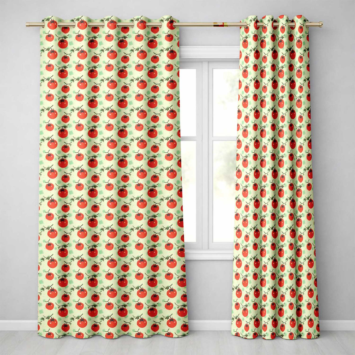 Playful Cherry Tomatoes with Mint Splash Background Seamless Pattern Readymade Eyelet Ring Top Thermal 100% Blackout Curtains