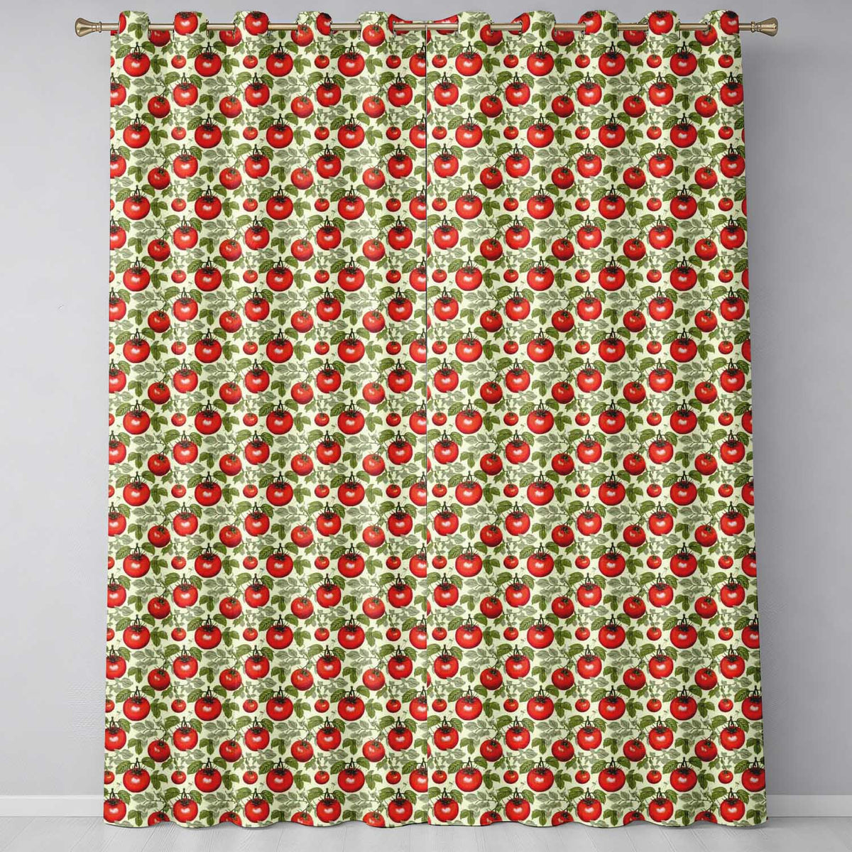 Elegant Botanical Tomato Vine Illustration on Light Background Seamless Pattern Readymade Eyelet Ring Top Thermal 100% Blackout Curtains