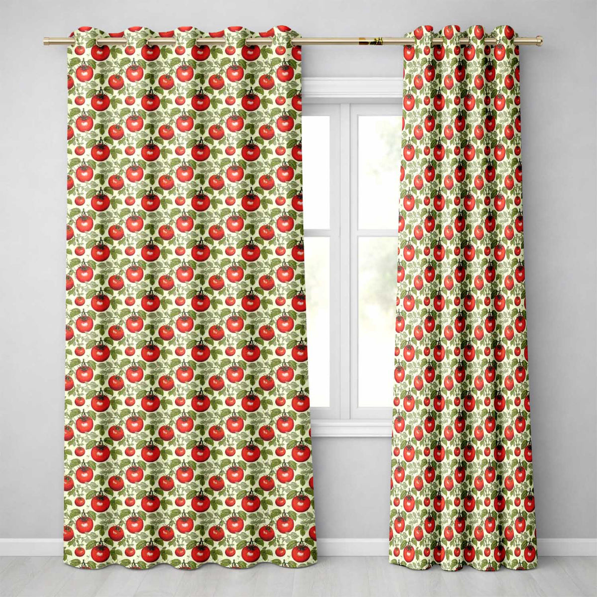 Elegant Botanical Tomato Vine Illustration on Light Background Seamless Pattern Readymade Eyelet Ring Top Thermal 100% Blackout Curtains