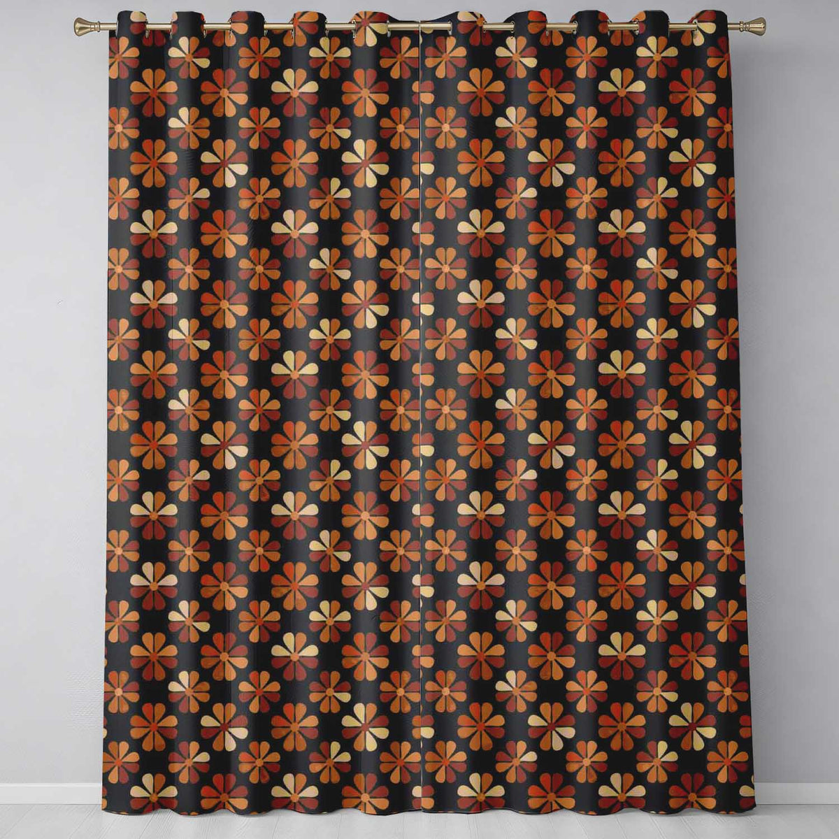 Floral Daisy Pattern in Warm Earth Tones Seamless Design Readymade Eyelet Ring Top Thermal 100% Blackout Curtains
