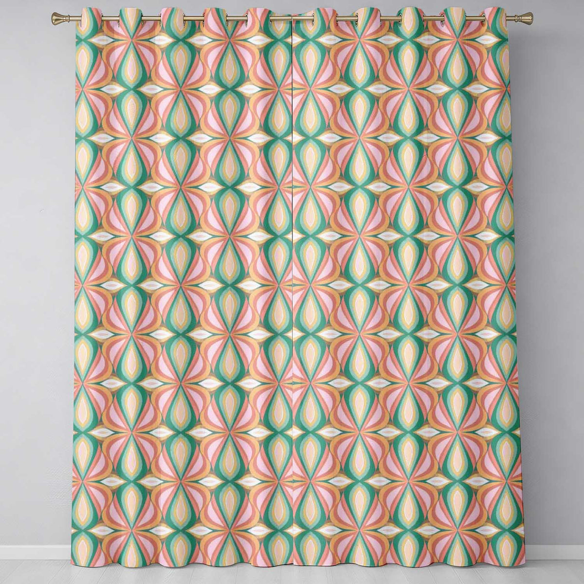 Floral Daisy Pattern Pink and Cream Seamless Design Readymade Eyelet Ring Top Thermal 100% Blackout Curtains