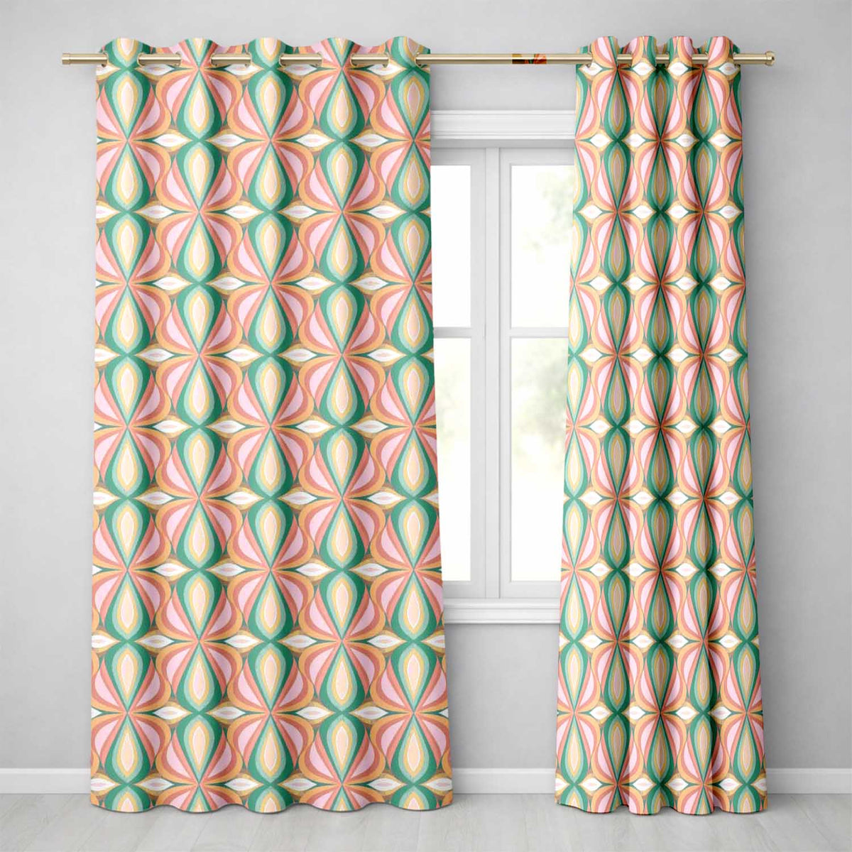 Floral Daisy Pattern Pink and Cream Seamless Design Readymade Eyelet Ring Top Thermal 100% Blackout Curtains