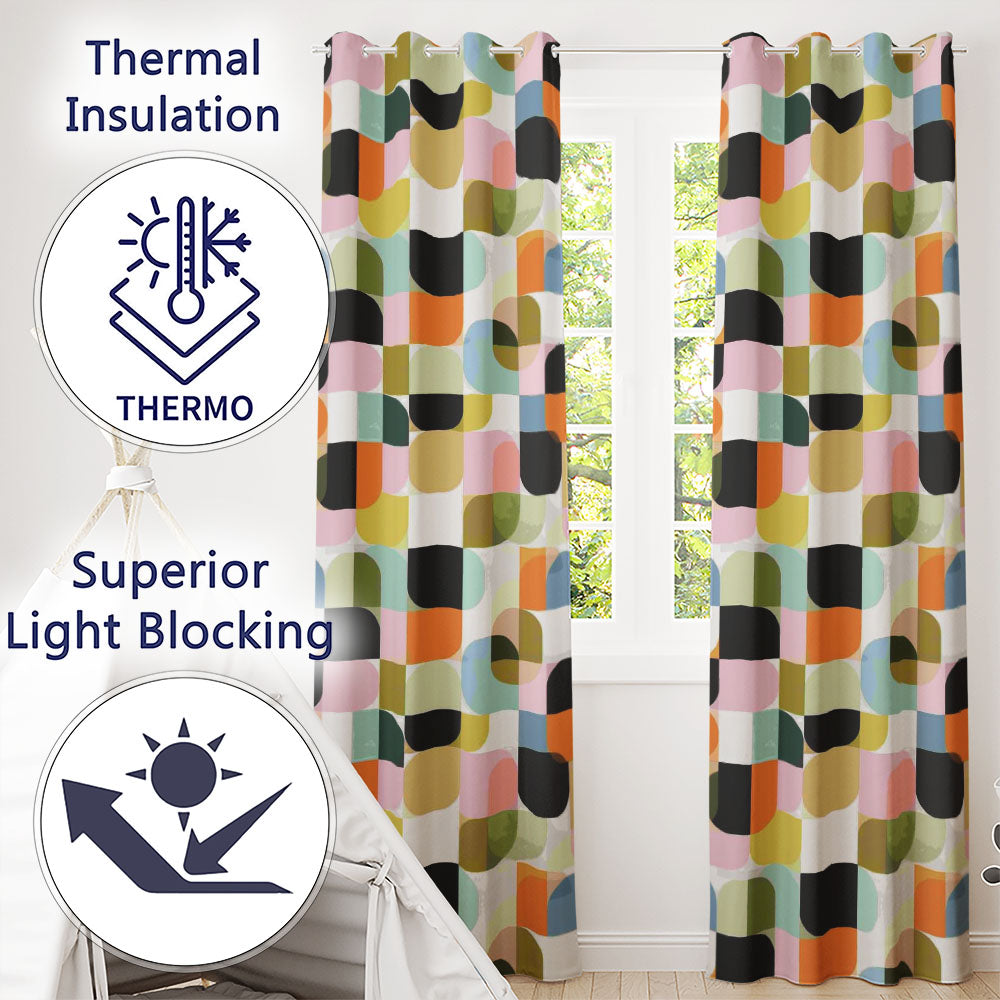 Bold Pink and Green Geometric Floral Pattern Seamless Design Readymade Eyelet Ring Top Thermal 100% Blackout Curtains