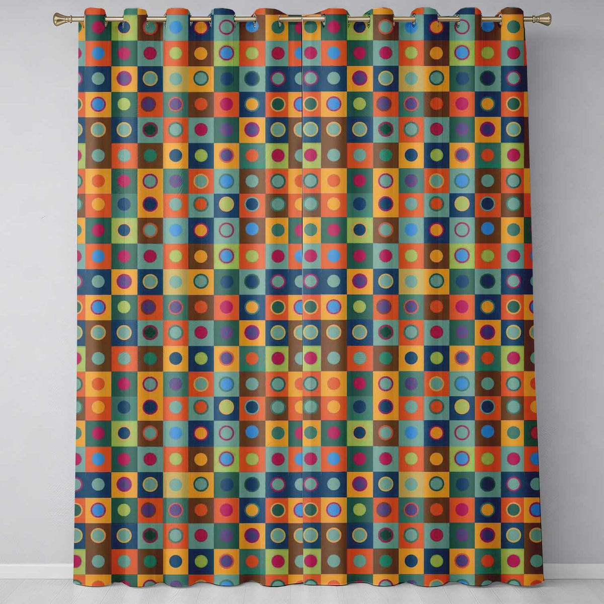 Colorful Polka Dot Grid Modern Geometric Seamless Pattern Readymade Eyelet Ring Top Thermal 100% Blackout Curtains