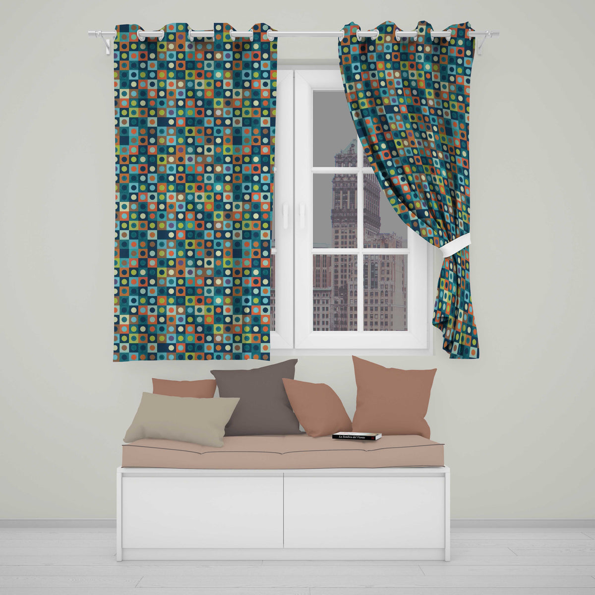Multicolor Dot Grid Bold Seamless Pattern Readymade Eyelet Ring Top Thermal 100% Blackout Curtains
