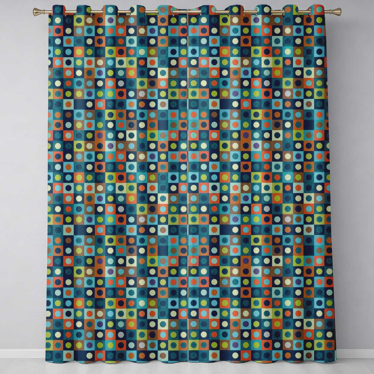 Multicolor Dot Grid Bold Seamless Pattern Readymade Eyelet Ring Top Thermal 100% Blackout Curtains