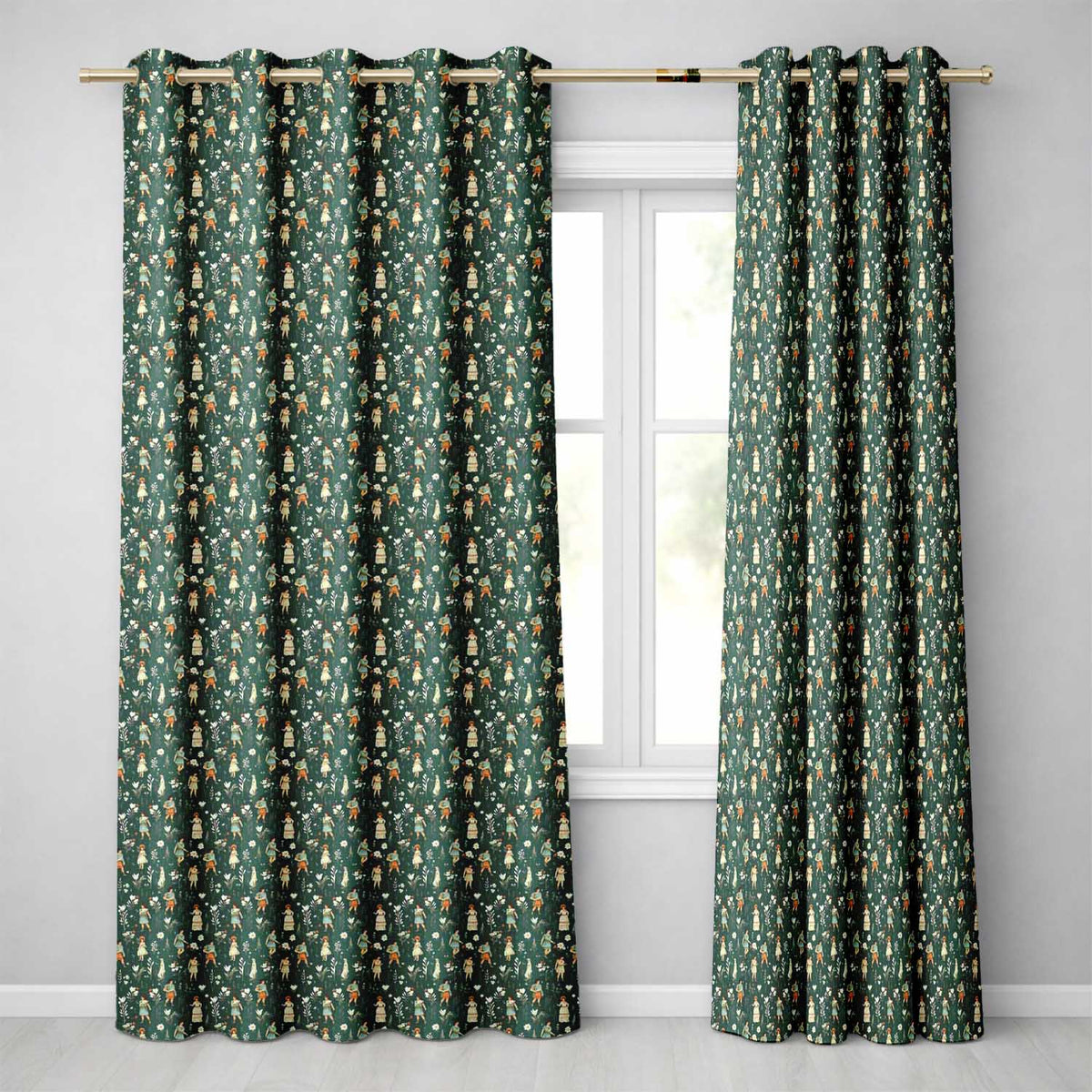 Vintage Children Floral Meadow Seamless Pattern Classic Storybook Style Readymade Eyelet Ring Top Thermal 100% Blackout Curtains