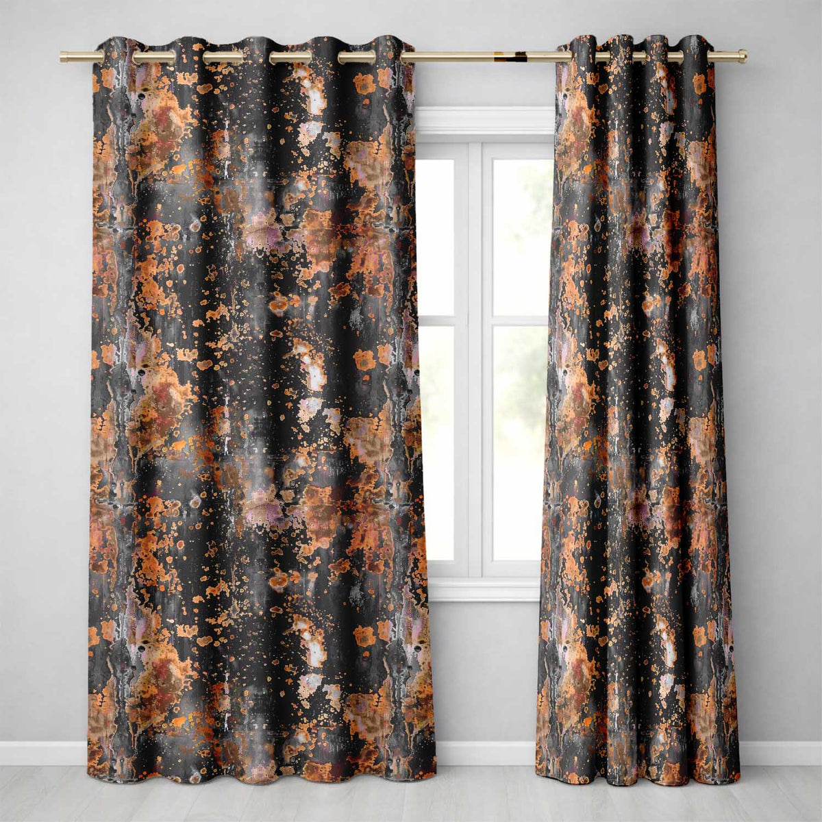 Dark Grunge Rust Texture with Splatter Seamless Pattern Industrial Art Readymade Eyelet Ring Top Thermal 100% Blackout Curtains