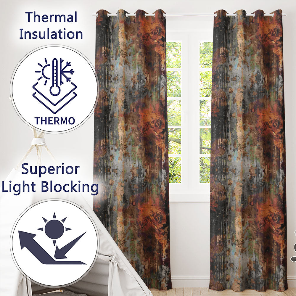 Burnt Metal Rust Texture Seamless Pattern Dark Abstract Grunge Style Readymade Eyelet Ring Top Thermal 100% Blackout Curtains