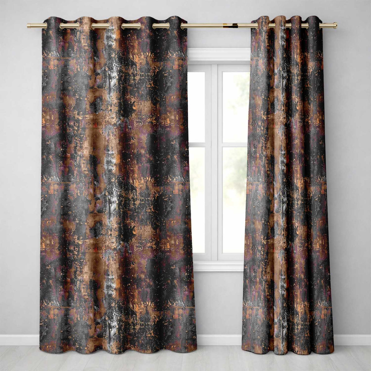 Vintage Metal Rust Patina Texture Dark Industrial Grunge Seamless Pattern Readymade Eyelet Ring Top Thermal 100% Blackout Curtains