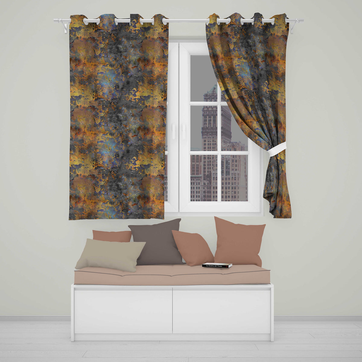 Vintage Industrial Rust Texture with Structural Elements Seamless Pattern Readymade Eyelet Ring Top Thermal 100% Blackout Curtains