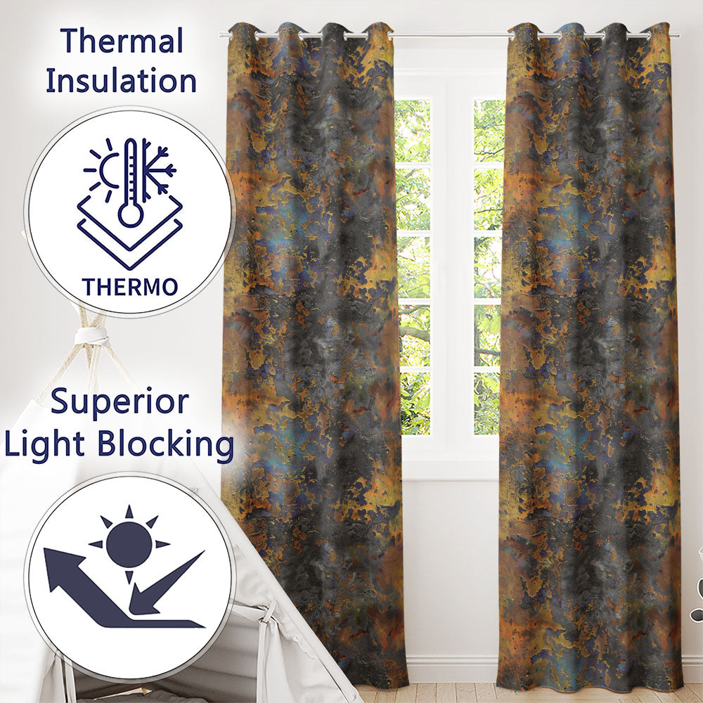 Vintage Industrial Rust Texture with Structural Elements Seamless Pattern Readymade Eyelet Ring Top Thermal 100% Blackout Curtains