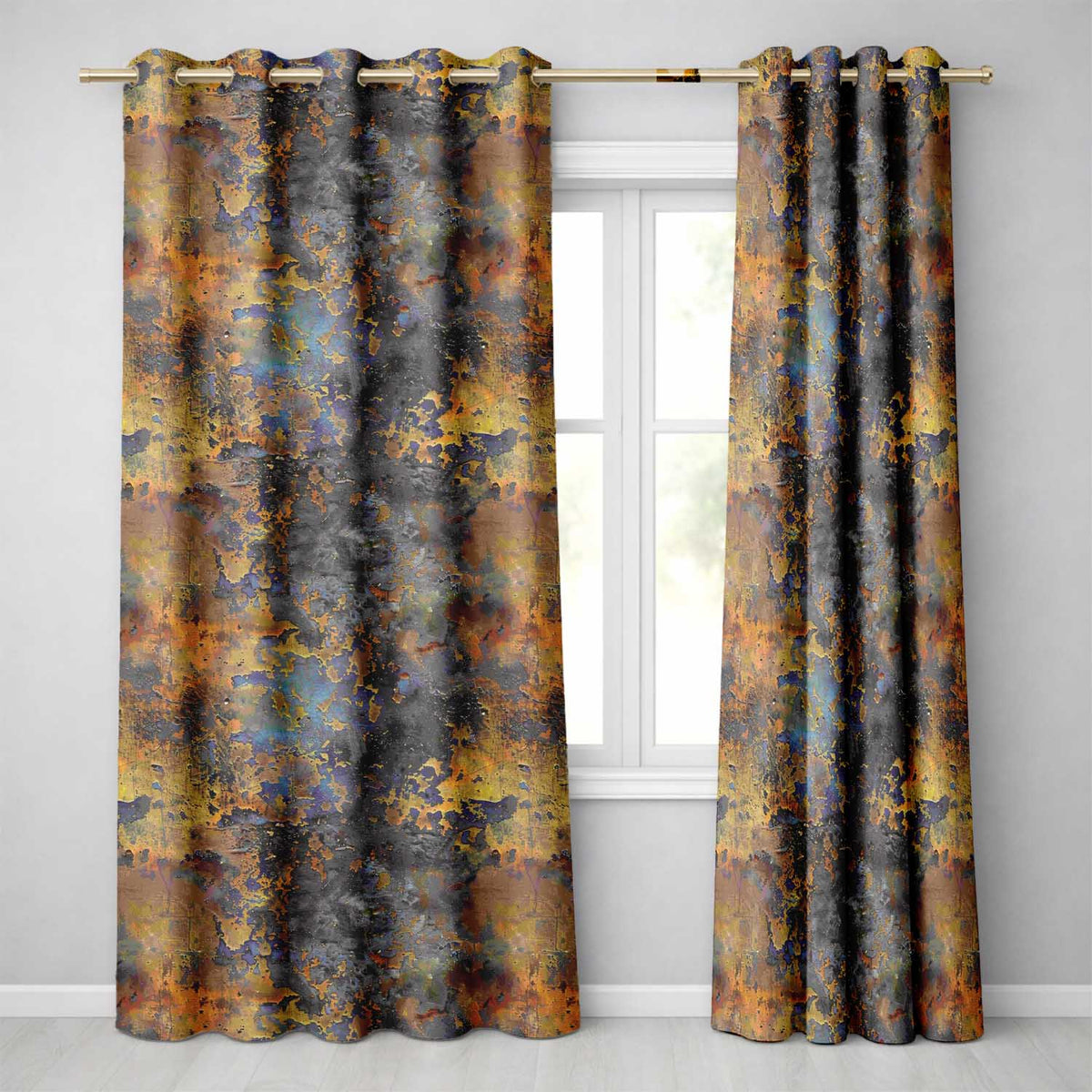 Vintage Industrial Rust Texture with Structural Elements Seamless Pattern Readymade Eyelet Ring Top Thermal 100% Blackout Curtains