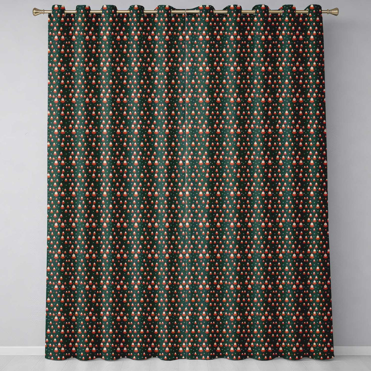 Tiny Santa Star Snow Dark Blue Christmas Cute Festive Repeat Readymade Eyelet Ring Top Thermal 100% Blackout Curtains