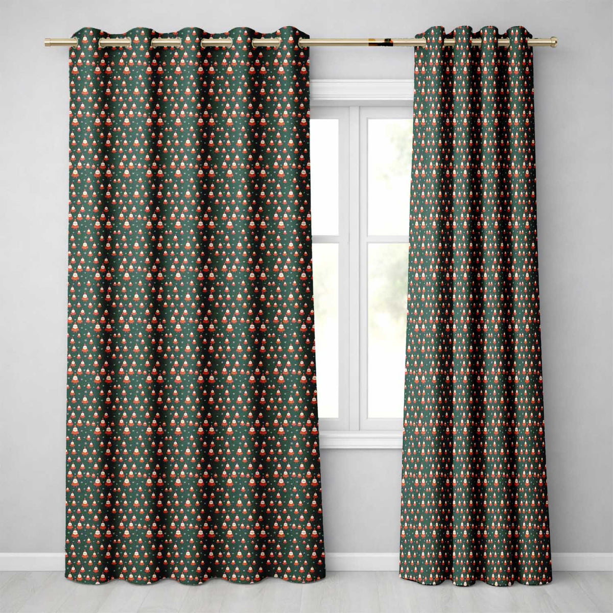 Tiny Santa Star Snow Dark Blue Christmas Cute Festive Repeat Readymade Eyelet Ring Top Thermal 100% Blackout Curtains
