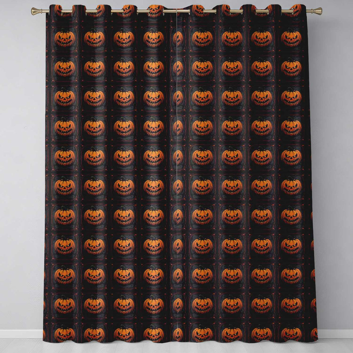 Ornate Framed Pumpkin Gothic Dark Halloween Seamless Pattern Readymade Eyelet Ring Top Thermal 100% Blackout Curtains