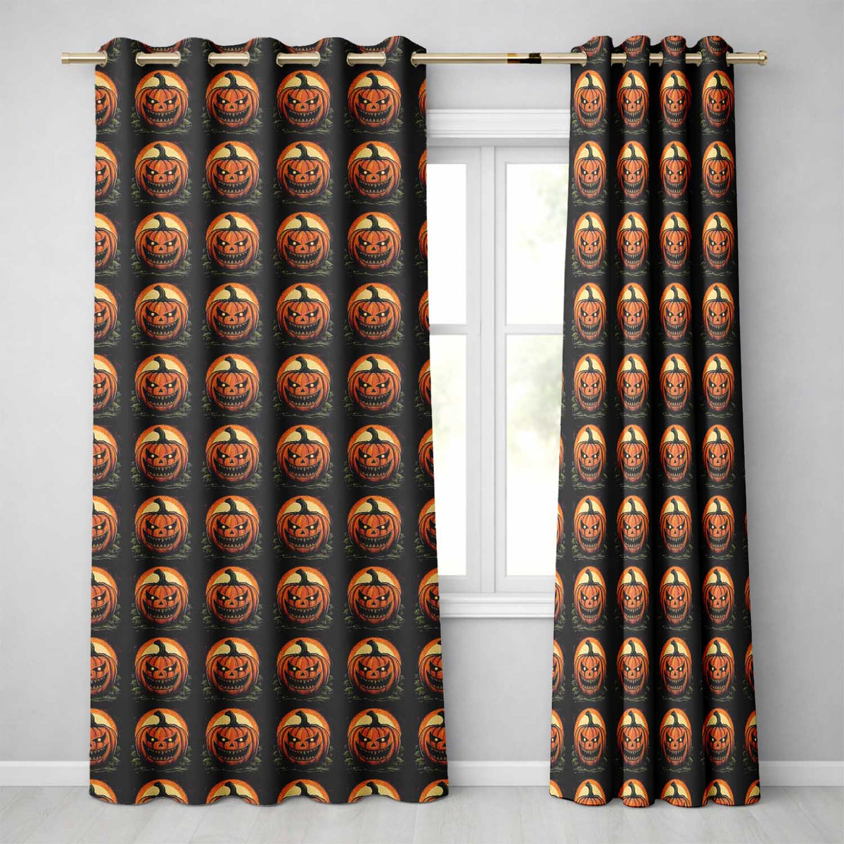 Classic Jack O Lantern Moonlit Leaves Halloween Seamless Pattern Readymade Eyelet Ring Top Thermal 100% Blackout Curtains