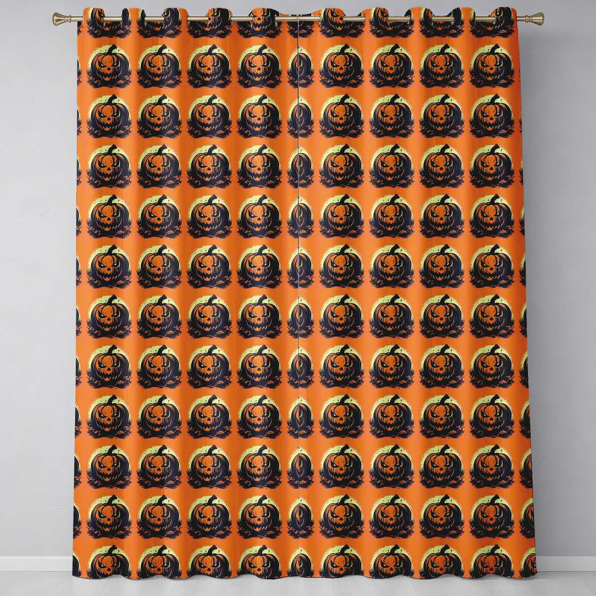 Spooky Jack O Lantern Orange Background Classic Halloween Seamless Pattern Readymade Eyelet Ring Top Thermal 100% Blackout Curtains