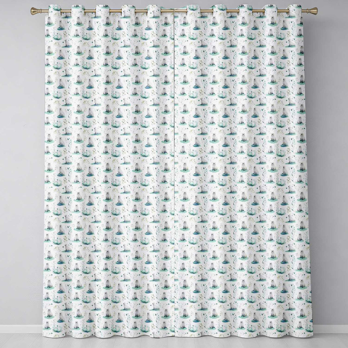 Cute Baby Seal Pups with Seaweed Soft Pastel Background Seamless Pattern Readymade Eyelet Ring Top Thermal 100% Blackout Curtains