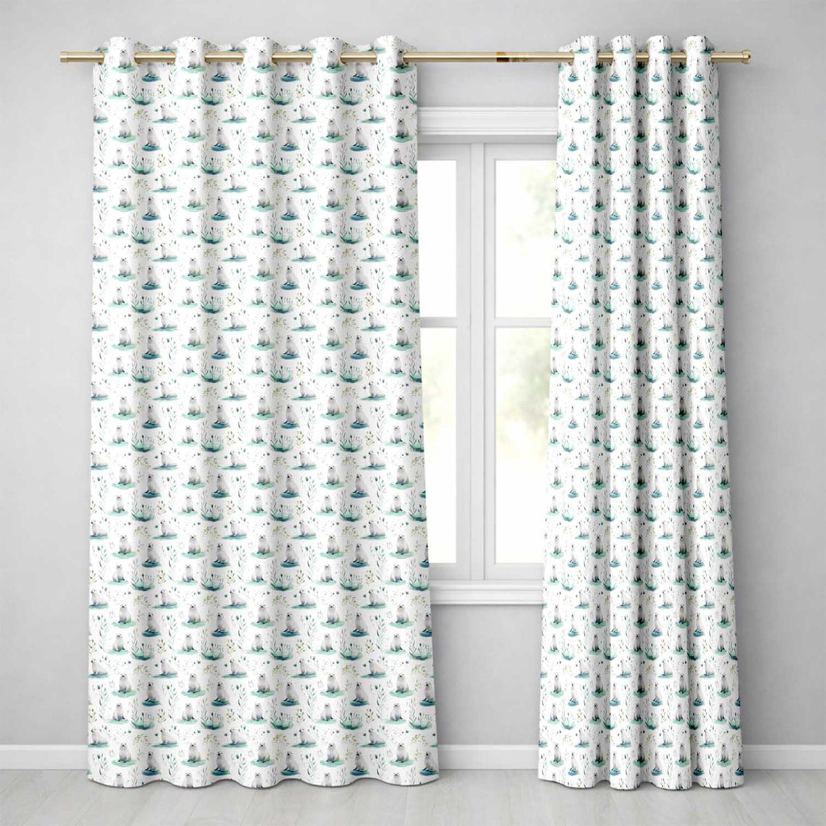 Cute Baby Seal Pups with Seaweed Soft Pastel Background Seamless Pattern Readymade Eyelet Ring Top Thermal 100% Blackout Curtains