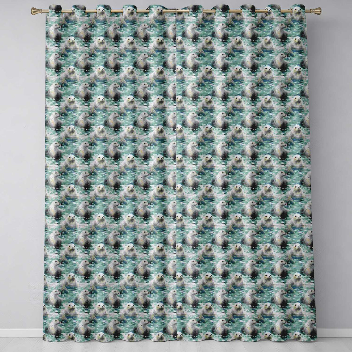 Realistic Seals Swimming in Water Blue Ocean Texture Seamless Pattern Readymade Eyelet Ring Top Thermal 100% Blackout Curtains
