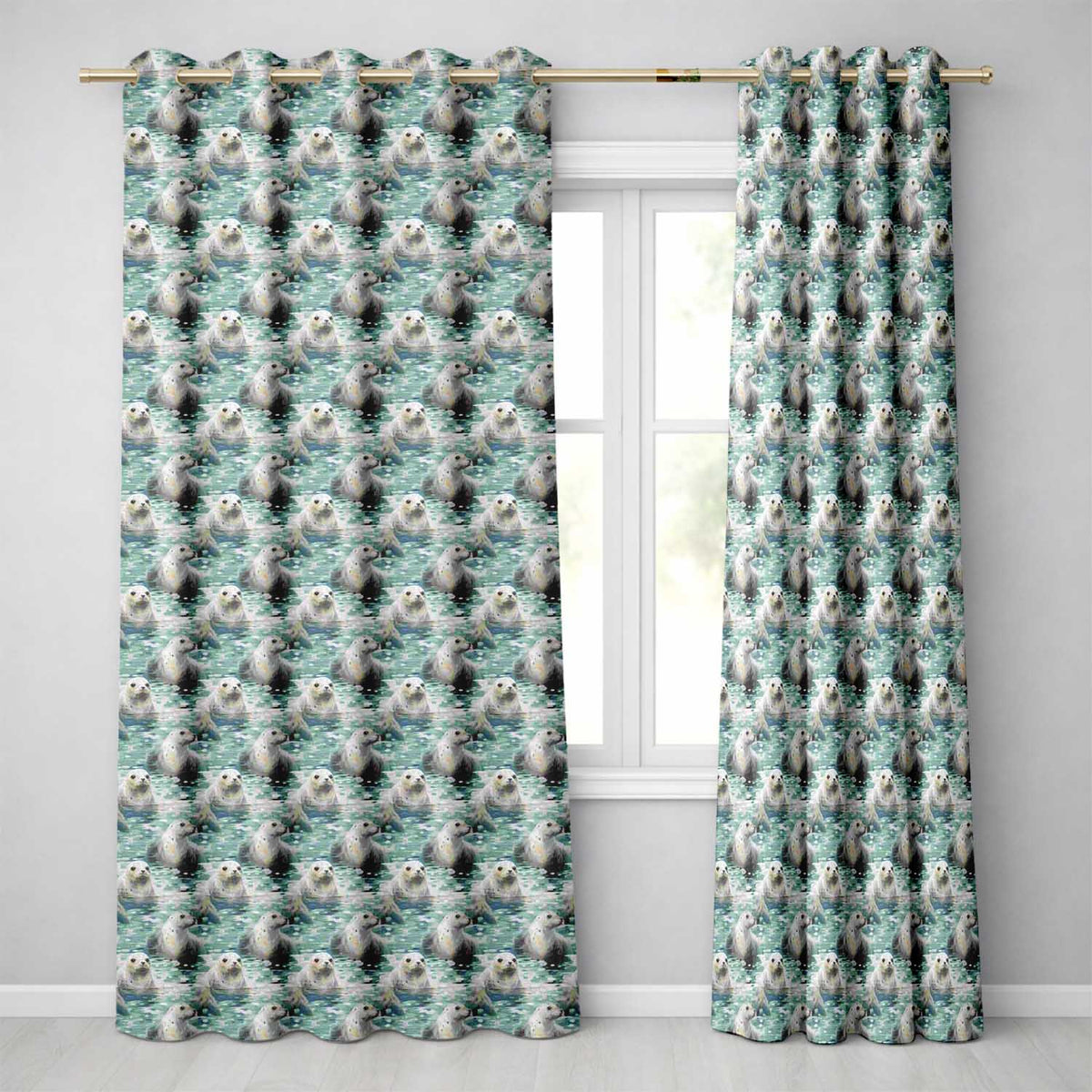 Realistic Seals Swimming in Water Blue Ocean Texture Seamless Pattern Readymade Eyelet Ring Top Thermal 100% Blackout Curtains