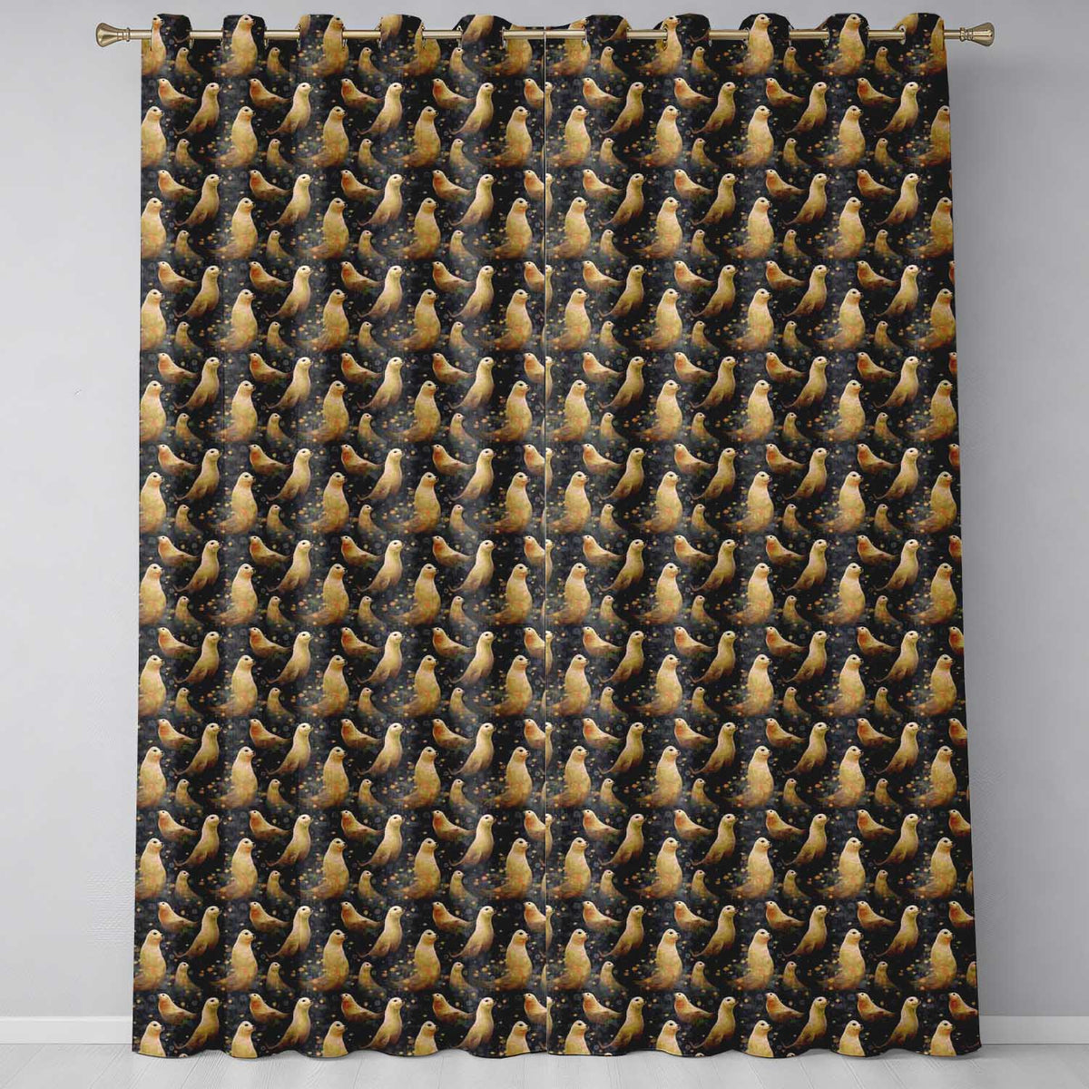 Golden Glowing Seals with Floral Night Background Seamless Pattern Readymade Eyelet Ring Top Thermal 100% Blackout Curtains