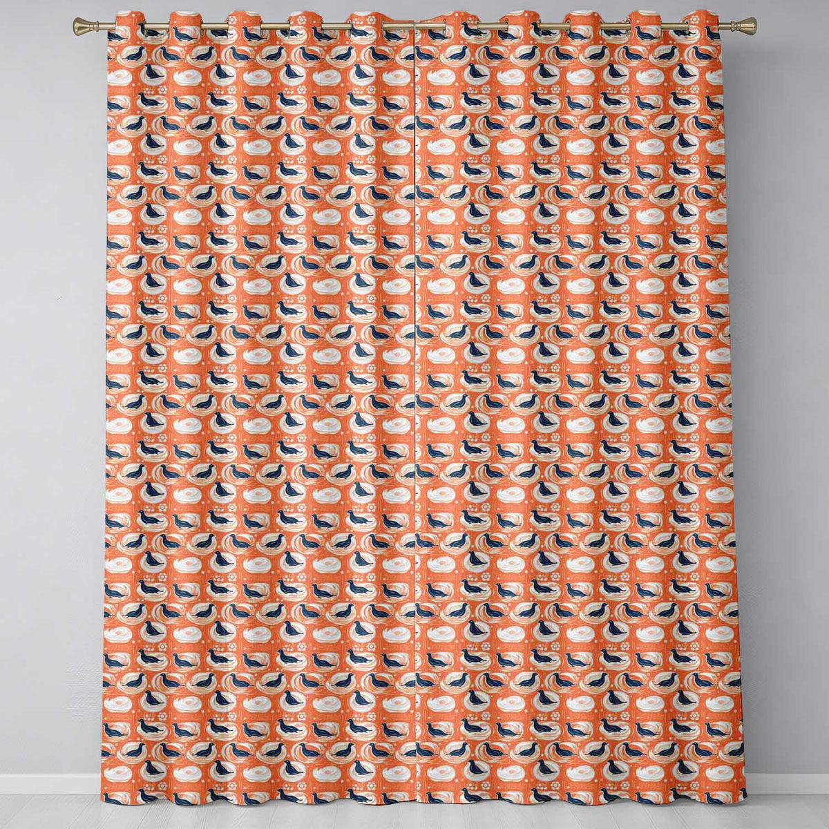 Modern Abstract Seal on Orange Wave Seamless Pattern Readymade Eyelet Ring Top Thermal 100% Blackout Curtains