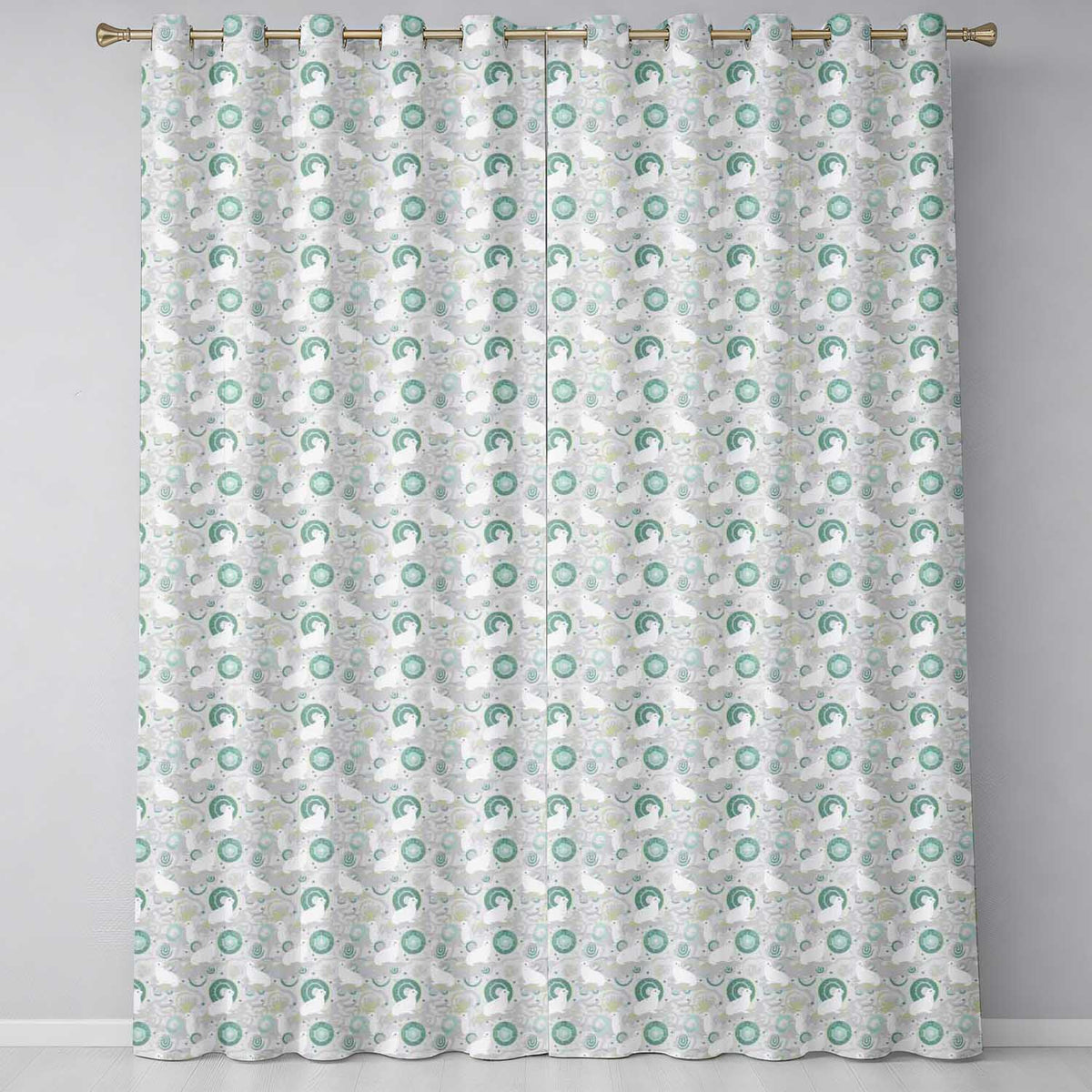 Cute Seal and Coral Watercolour Pastel Ocean Scene Seamless Pattern Readymade Eyelet Ring Top Thermal 100% Blackout Curtains