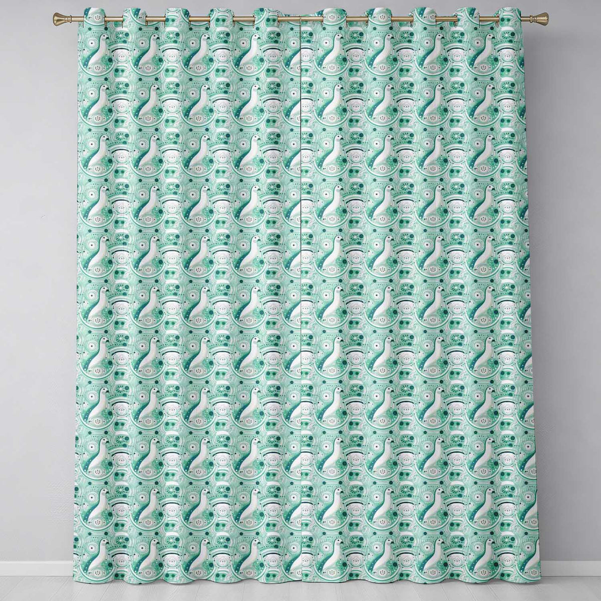 Decorative Stylised Seals with Swirl Ocean Motifs Teal Seamless Pattern Readymade Eyelet Ring Top Thermal 100% Blackout Curtains