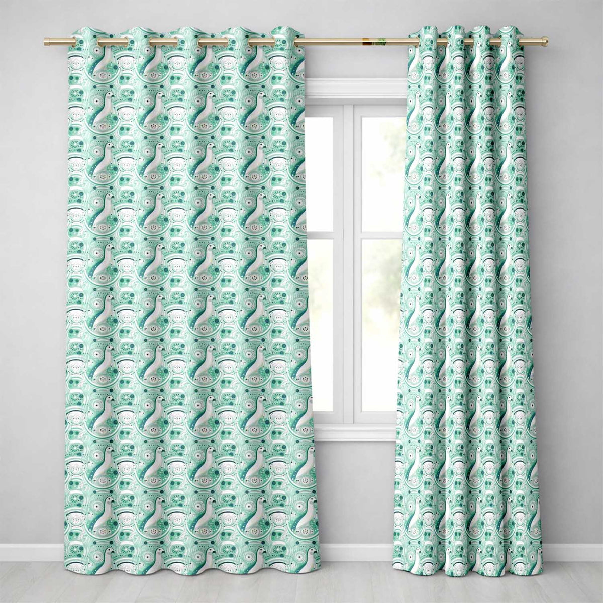 Decorative Stylised Seals with Swirl Ocean Motifs Teal Seamless Pattern Readymade Eyelet Ring Top Thermal 100% Blackout Curtains